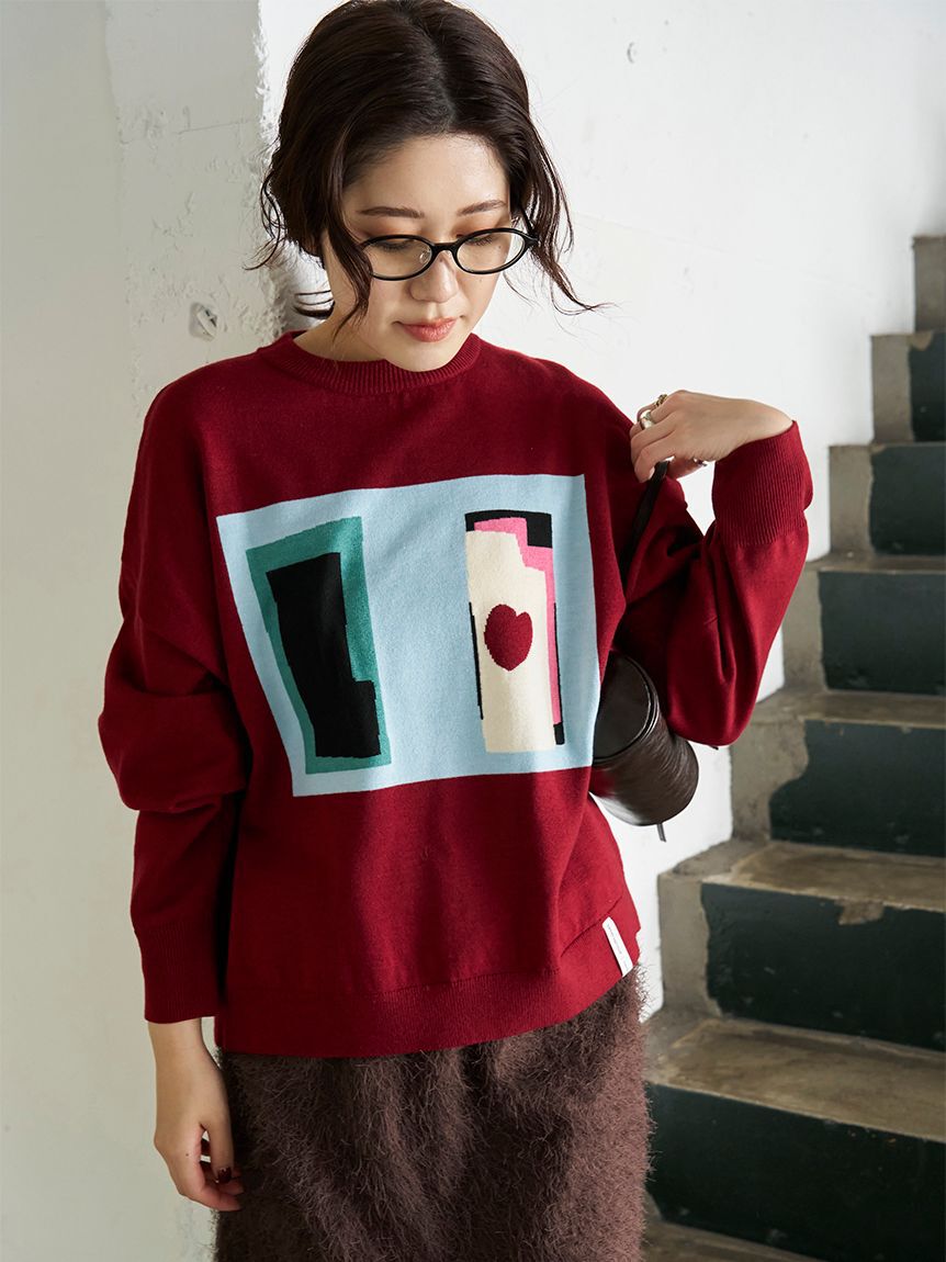 emmi atelier「【Henri Matisse】インターシャニットプルオーバー」|ニット・セーター|RED