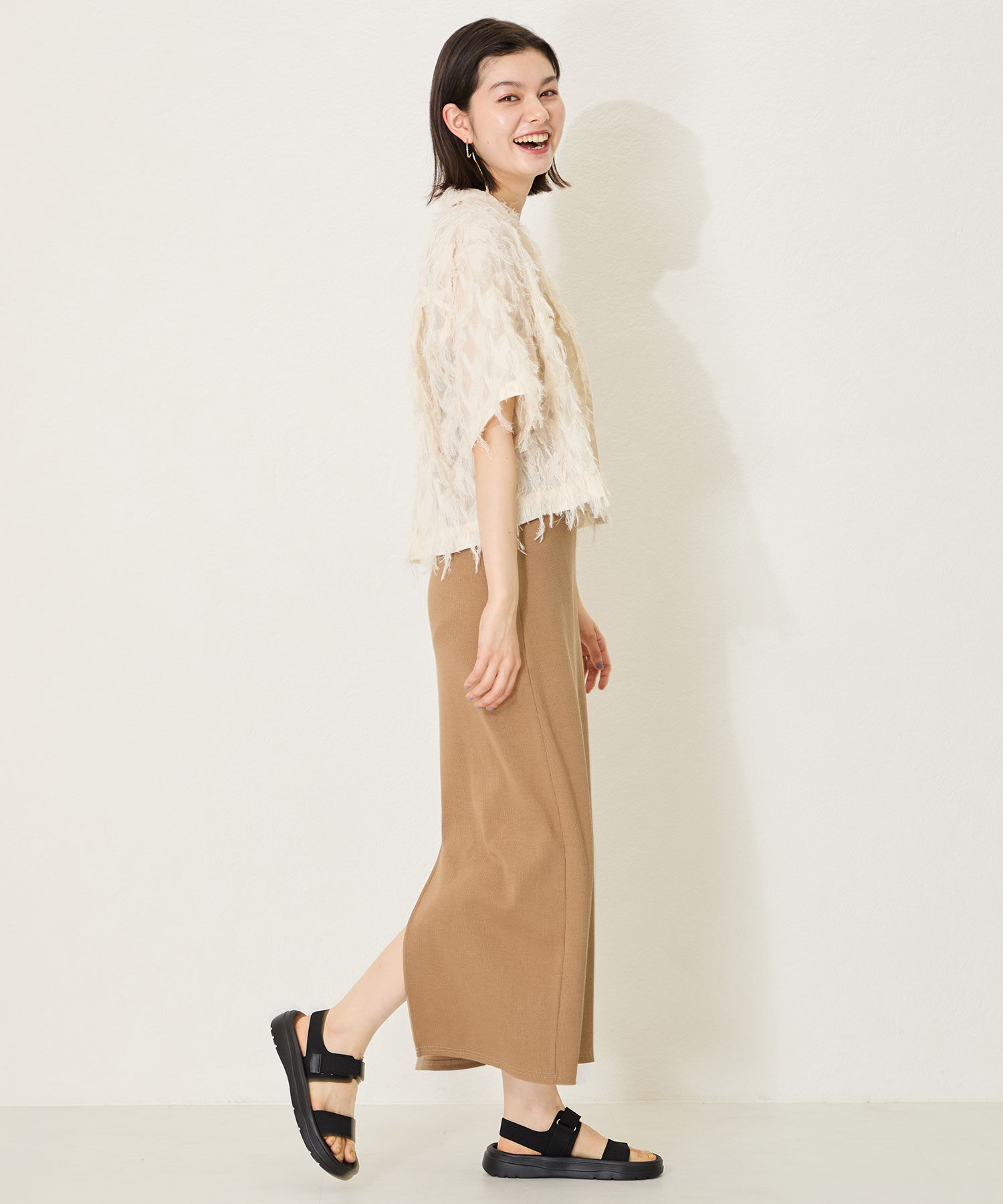 ORiental TRaffic「【Fit meサンダル】ニットダブルベルトサンダル/55208 サンダル 人気 WEB限定 ニット 軽い」|サンダル|