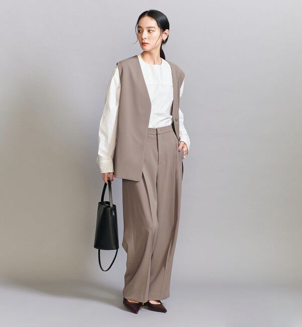 BEAUTY&YOUTH UNITED ARROWS「【WEB限定 Wardrobe DAILY MINIMAL】ダブルクロス タックワイドストレートパンツ ウォッシャブル」|スラックス|
