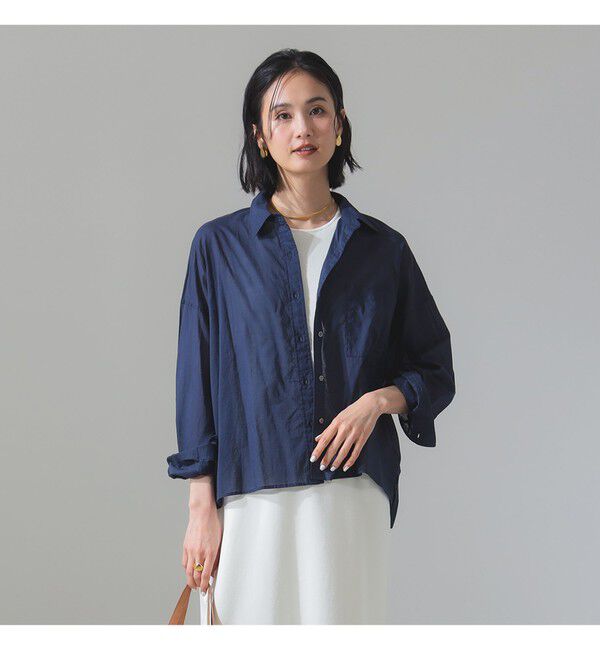 Demi-Luxe BEAMS 「KHADI オーバー ショート シャツ」|シャツ・ブラウス|NAVY