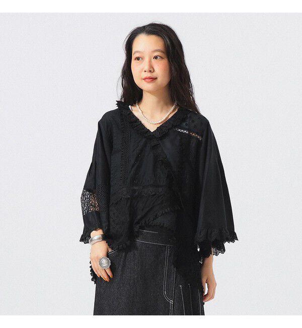 BEAMS SELECTION for WOMEN「【別注】TORI-TO / パッチワーク プルオーバー」|シャツ・ブラウス|BLACK