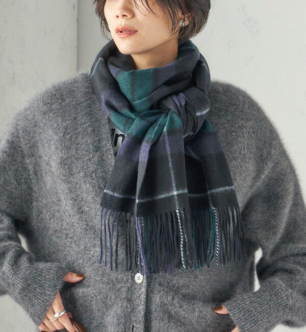SHIPS for women「《一部予約》チェック カシミヤ ストール」|ストール|ネイビー