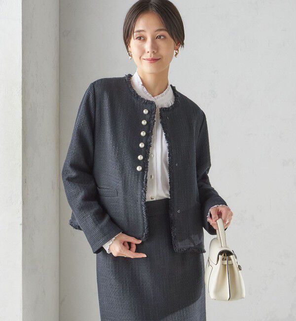 SHIPS for women「〈セレモニー対応可〉スラブ ツイード ノーカラー ジャケット（セットアップ対応）」|ノーカラージャケット|