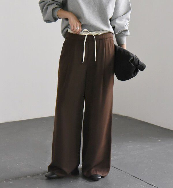 quaranciel「quaranciel:〈洗濯機可能〉シルキー サテン ダブルウエスト ワイド パンツ」|その他|