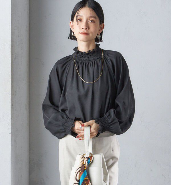SHIPS for women「〈洗濯機可能〉シャーリング ネック 長袖 ブラウス」|シャツ・ブラウス|