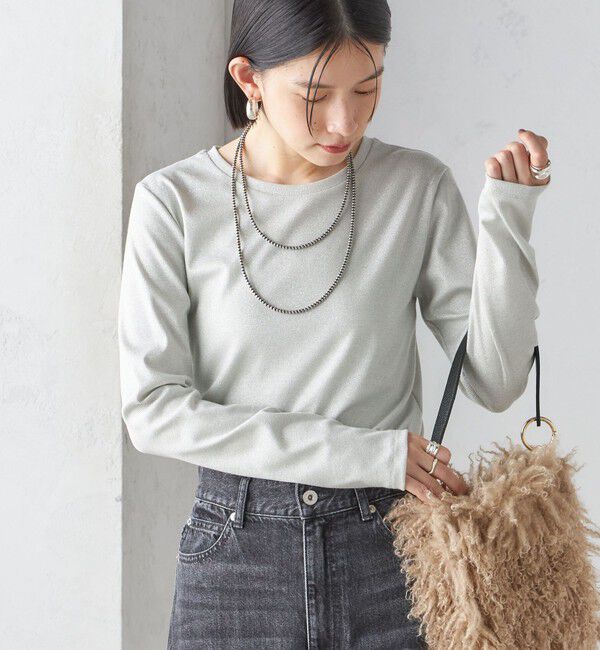 SHIPS for women「〈洗濯機可能〉シャイニー ストレッチ クルーネック カットソー」|Tシャツ・カットソー|シルバー