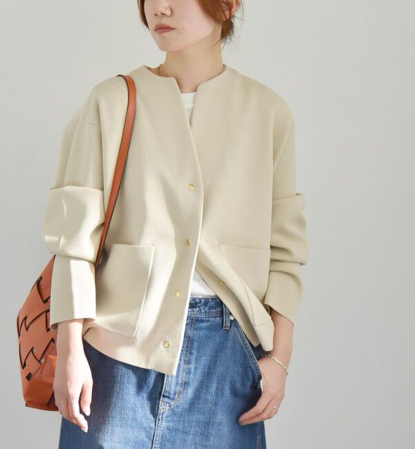 quaranciel「《一部追加予約》〈手洗い可能〉ノーカラー ポケット ニット ジャケット」|ノーカラージャケット|