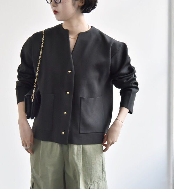 quaranciel「《一部追加予約》〈手洗い可能〉ノーカラー ポケット ニット ジャケット」|ノーカラージャケット|