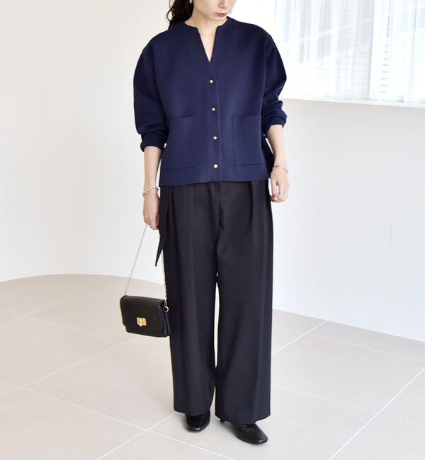 quaranciel「《一部追加予約》〈手洗い可能〉ノーカラー ポケット ニット ジャケット」|ノーカラージャケット|