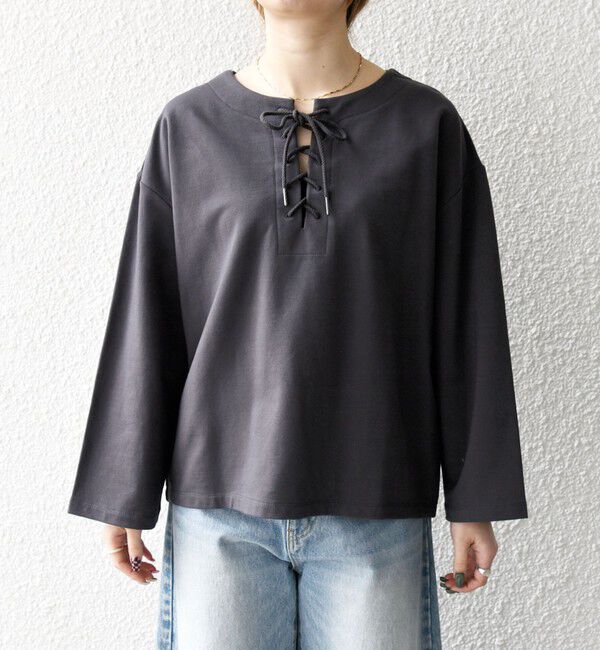 SHIPS any「〈洗濯機可能〉インレイ レースアップ ロングスリーブ プルオーバー」|Tシャツ・カットソー|