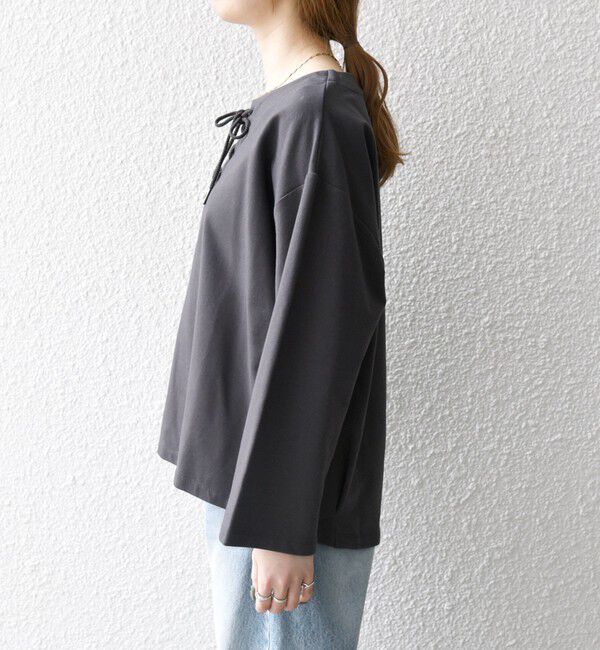 SHIPS any「〈洗濯機可能〉インレイ レースアップ ロングスリーブ プルオーバー」|Tシャツ・カットソー|