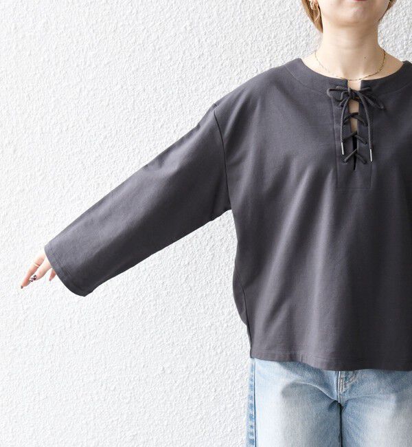 SHIPS any「〈洗濯機可能〉インレイ レースアップ ロングスリーブ プルオーバー」|Tシャツ・カットソー|