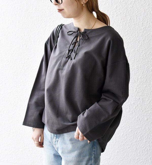 SHIPS any「〈洗濯機可能〉インレイ レースアップ ロングスリーブ プルオーバー」|Tシャツ・カットソー|