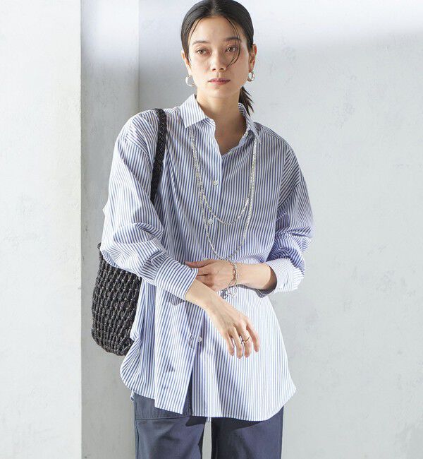 SHIPS for women「SHIPS Primary Navy Label:コットン タイプライター ビッグ シャツ」|シャツ・ブラウス|