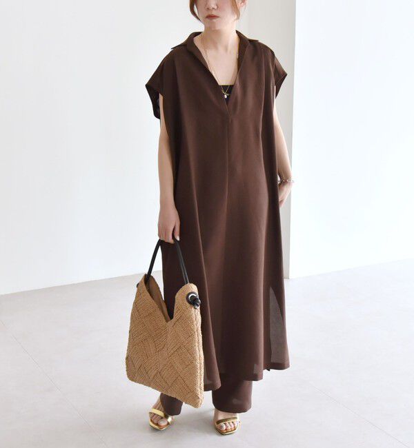 quaranciel「quaranciel:〈洗濯機可能〉リネン ライク スキッパー シャツ ワンピース＆パンツ セットアップ」|ワンピース|