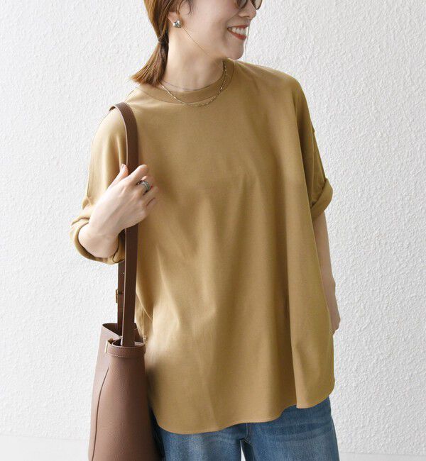 SHIPS any「〈接触冷感/汗染み防止加工/洗濯機可能〉ラウンドヘム クルー ビッグ TEE」|Tシャツ・カットソー|キャメル