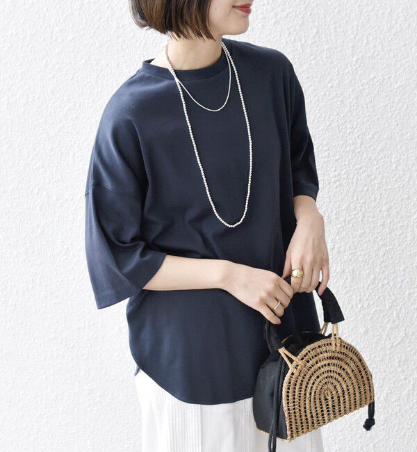 SHIPS any「〈接触冷感/汗染み防止加工/洗濯機可能〉ラウンドヘム クルー ビッグ TEE」|Tシャツ・カットソー|ネイビー