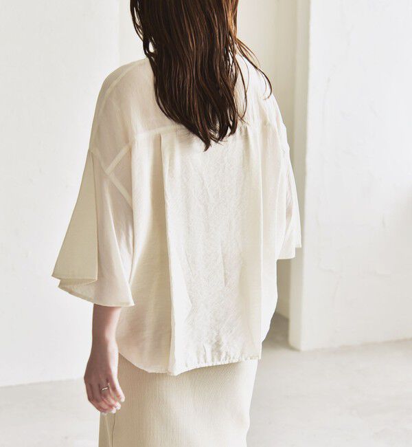 quaranciel「quaranciel:〈手洗い可能〉フレア ハーフスリーブ バンドカラー スキッパー シャツ」|シャツ・ブラウス|