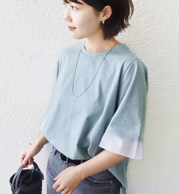 SHIPS for women「【WEB限定】〈接触冷感 / UVカット〉シアー オーガンジー コンビ プルオーバー」|Tシャツ・カットソー|