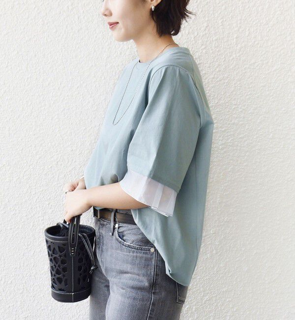 SHIPS for women「【WEB限定】〈接触冷感 / UVカット〉シアー オーガンジー コンビ プルオーバー」|Tシャツ・カットソー|