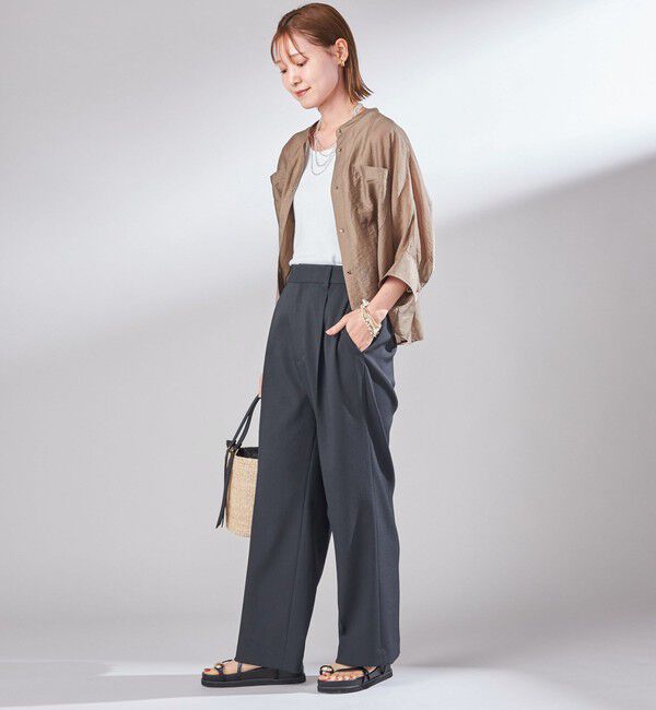 SHIPS for women「〈UVカット / 吸水速乾 / 手洗い可能〉合繊 タック センター プレス パンツ」|スラックス|