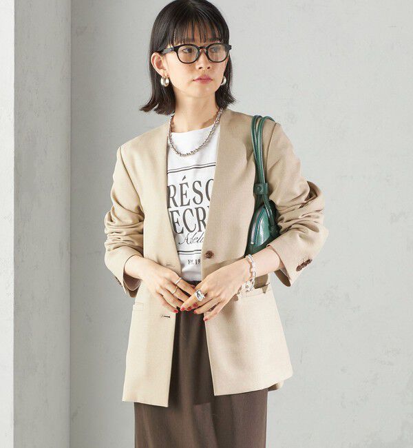 SHIPS for women「〈手洗い可能〉TUMUGITO(R) シャーク ツイード カラーレス ジャケット」|ノーカラージャケット|