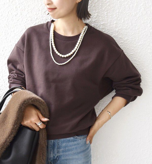 SHIPS for women「【WEB限定】〈手洗い可能〉パール調 ネックレス チャーム 付 ドルマン スウェット」|スウェット・ジャージ|ブラウン