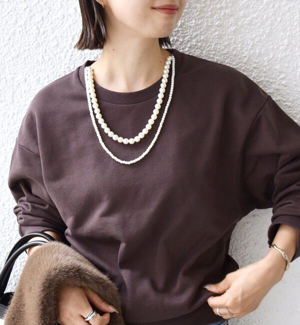 SHIPS for women「【WEB限定】〈手洗い可能〉パール調 ネックレス チャーム 付 ドルマン スウェット」|スウェット・ジャージ|