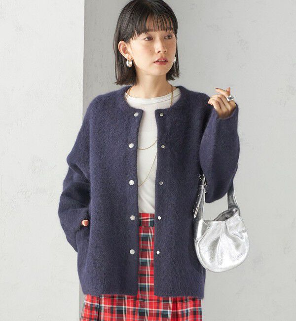 SHIPS for women「フォックス ブレンド ノーカラー ニット コート」|ノーカラーコート|