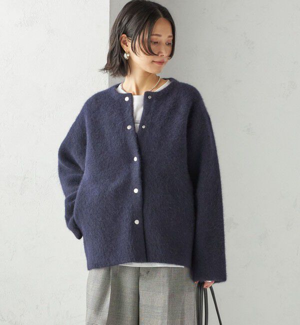 SHIPS for women「フォックス ブレンド ノーカラー ニット コート」|ノーカラーコート|