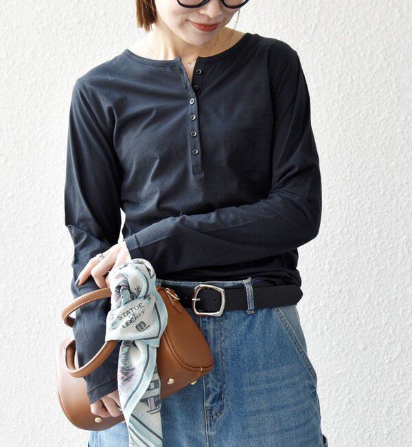 SHIPS any「SHIPS any:〈手洗い可能〉シアー コットン ヘンリーネック プルオーバー」|Tシャツ・カットソー|ブラック