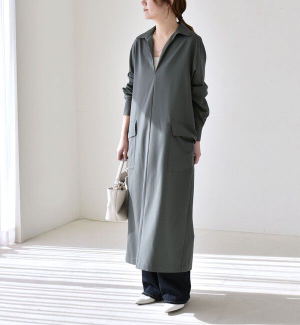 quaranciel「quaranciel:〈洗濯機可能〉Vネック スキッパー ロング シャツ ワンピース」|ワンピース|