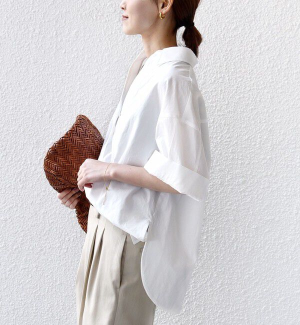SHIPS for women「〈手洗い可能〉無地/ストライプ スキッパー サイド スリット 半袖 シャツ」|シャツ・ブラウス|