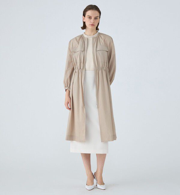 Ballsey「ライトタフタ ジップアップロングコート」|ノーカラーコート|