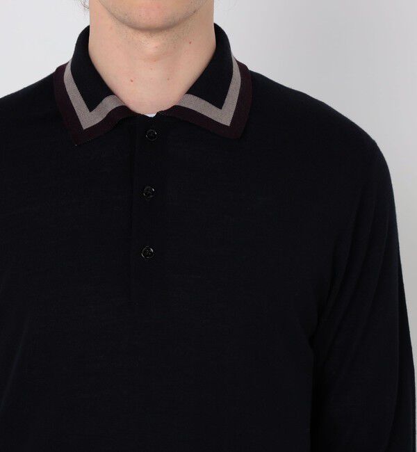 TOMORROWLAND MENS「TOMORROWLAND tricot スーパーファインメリノウール ラインニットポロシャツ S-WOOL」|ニット・セーター|