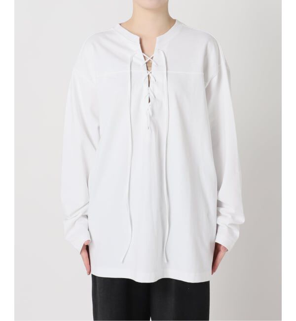  「《追加3》[THE MOOD]レースアップロングTシャツ」|Tシャツ・カットソー|