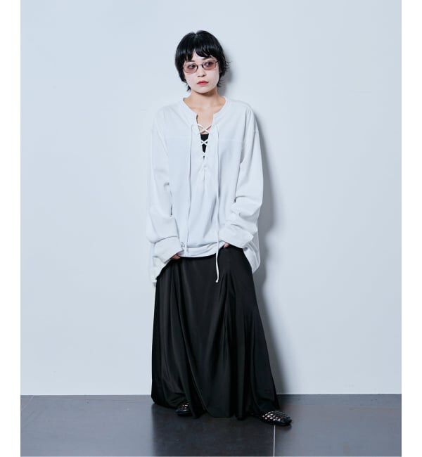  「《追加3》[THE MOOD]レースアップロングTシャツ」|Tシャツ・カットソー|