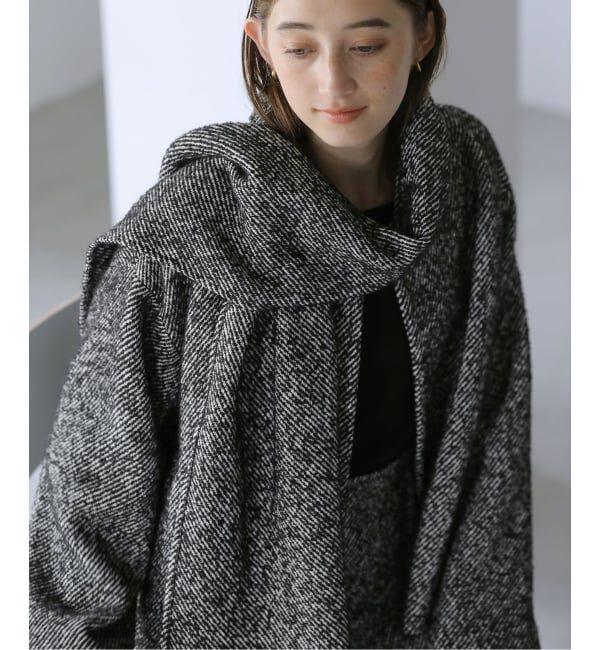  「ストール付きショートコート」|ノーカラーコート|