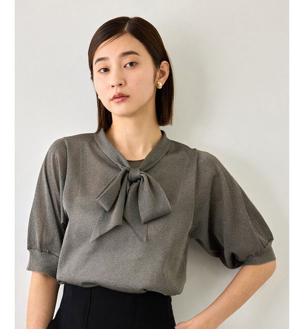 ROPE「【J'aDoRe・店舗限定サイズ】シアーラメボウタイニット」|ニット・セーター|チャコール(06)