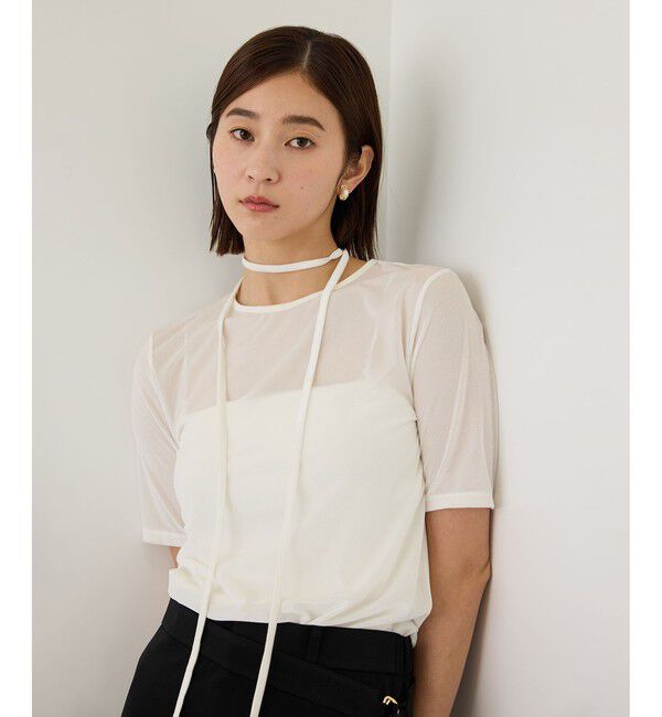 ROPE「【J'aDoRe・店舗限定サイズ】紐チョーカー付きシアーベロアTシャツ」|Tシャツ・カットソー|オフホワイト(15)