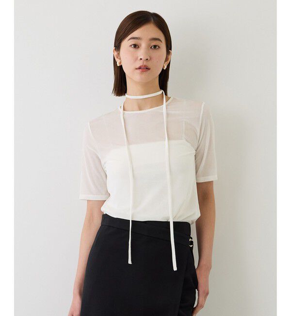 ROPE「【J'aDoRe・店舗限定サイズ】紐チョーカー付きシアーベロアTシャツ」|Tシャツ・カットソー|