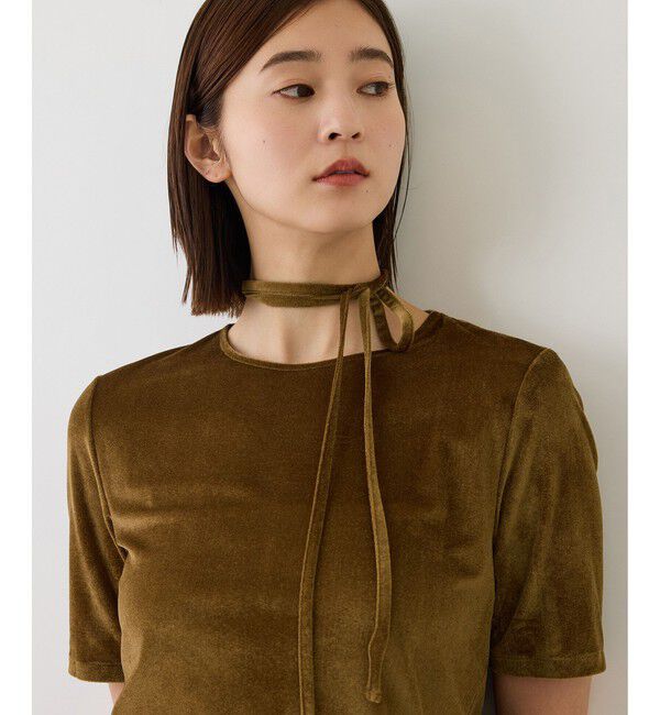 ROPE「【J'aDoRe・店舗限定サイズ】紐チョーカー付きシアーベロアTシャツ」|Tシャツ・カットソー|キャメル(25)