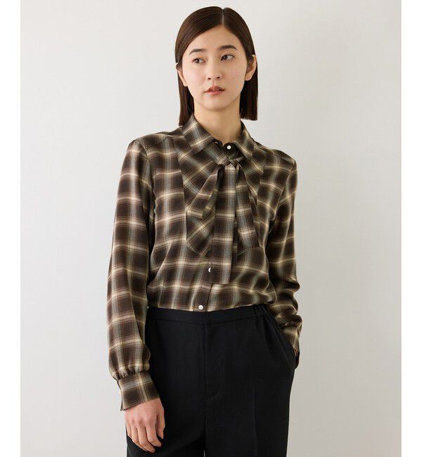 ROPE「【J'aDoRe・店舗限定サイズ】ボウタイ付きチェックシャツブラウス(取り外し可能 )」|シャツ・ブラウス|