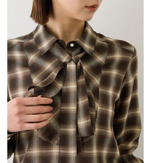 ROPE「【J'aDoRe・店舗限定サイズ】ボウタイ付きチェックシャツブラウス(取り外し可能 )」|シャツ・ブラウス|