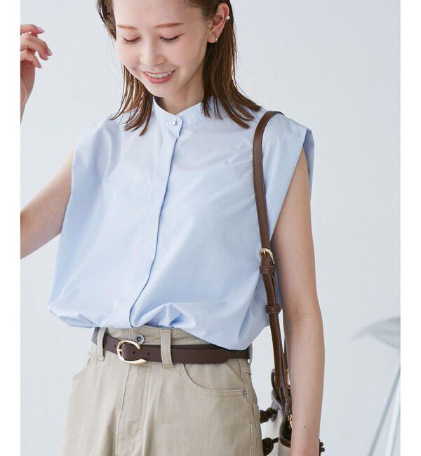 Rope&rsquo;Picnic「【UVカット・接触冷感・イージーケア】バンドカラーノースリーブシャツ/通勤対応」|シャツ・ブラウス|