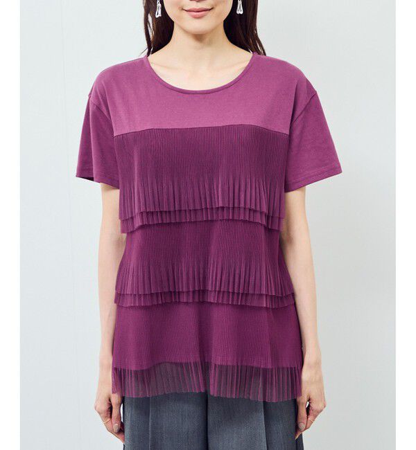 Rope&rsquo;Picnic「プリーツチュールドッキングTシャツ」|Tシャツ・カットソー|