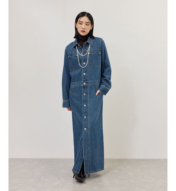 ADAM ET ROPE'「【WEB限定】・【追加】デニムシャツロングワンピース」|ワンピース|