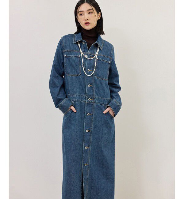 ADAM ET ROPE'「【WEB限定】・【追加】デニムシャツロングワンピース」|ワンピース|