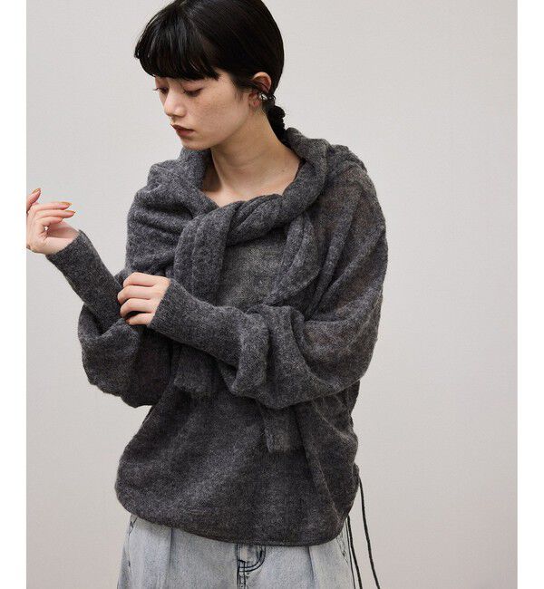 ADAM ET ROPE'「【WEB限定】2wayモヘアMIXギャザーニット」|ニット・セーター|チャコール(06)