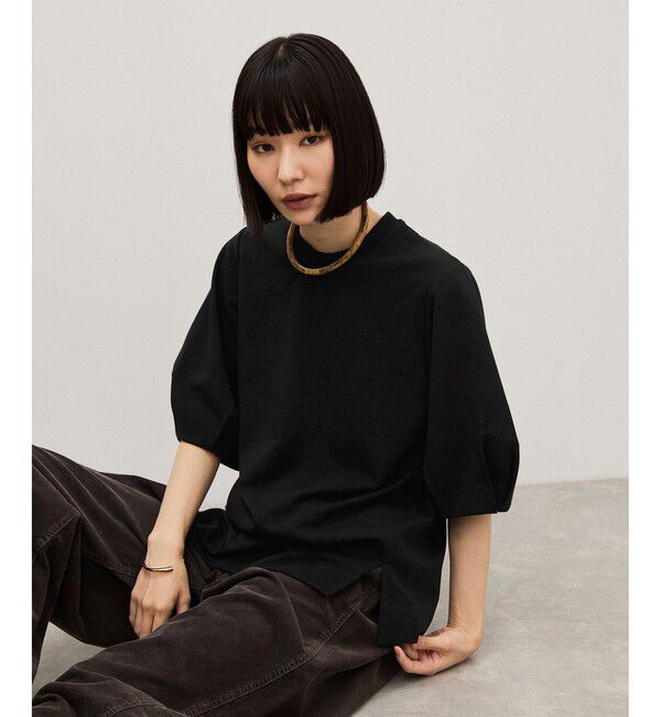 ADAM ET ROPE'「【WEB限定】スリットヘムダンボールプルオーバー」|Tシャツ・カットソー|ブラック(01)